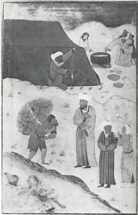 THE FEAST AT KHATIM-TAI'S. KHA-TIM-TAI   AND   A   POOR   MAN   PICKING BLACKTHORN. From the parable of Khatim-Tai Saadi. Gulistan Martin Bodmair Fund