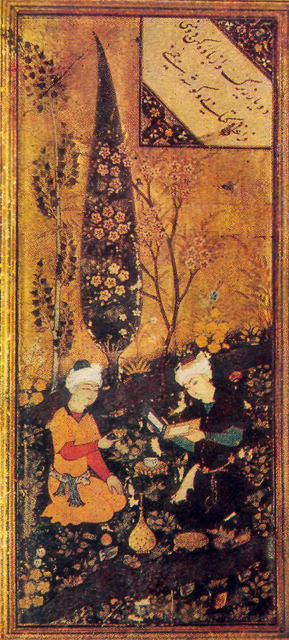 TWO YOUNG MEN IN A GARDEN
