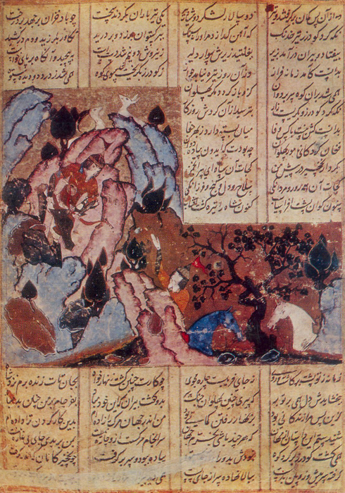 Muhammad   Murad   Sarnarkandi GUDARZ  PURSUES   PIRAN   IN   BATTLE AND SENDS HIM UP HILL, Firdawsi. «Shah-nama»
