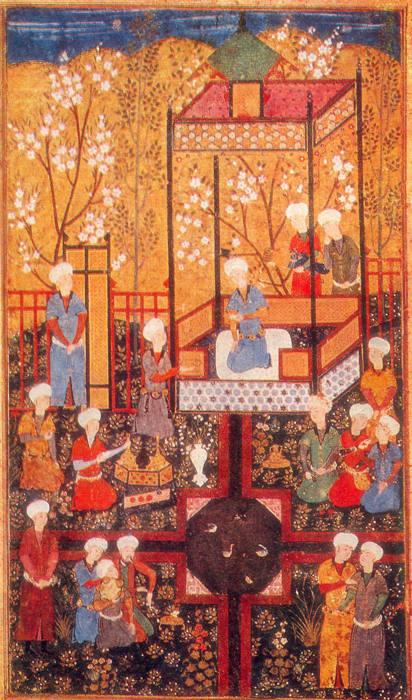 KUAN IN THE ARBOUR WITH COURTIERS AND MUSICIANS